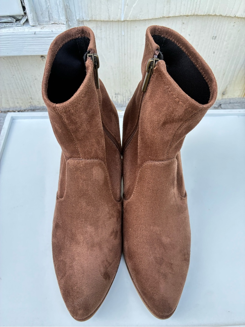 Michael Shannon Chestnut Brown Suede Pointed Ankle Booties